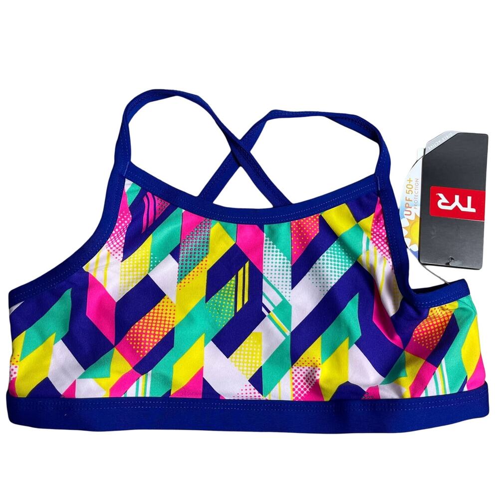 TYR Youth Paint Party Trinity Bikini Swim Top - Girls Size XL 14/16 - Blue Multi